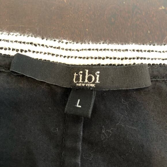 Tibi black white striped knit cotton linen blend tie back top size Large - Picture 9 of 15